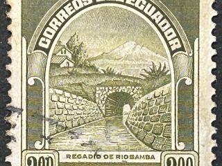 Sello Ecuador 1947 - Regadío de Riobamba - 2 Sucres Verde Oliva Usado