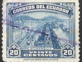 Sello Ecuador 1944 - Guayaquil- 20 centavos Azul Usado