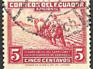 Correo Ecuador 1940 - Seguro Social del Campesino- 5 Centavos Rojo Usado