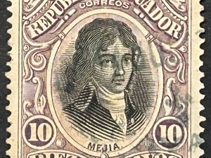 Sello Ecuador 1899 - Mejía - 10 céntimos Lila y Negro - Usado