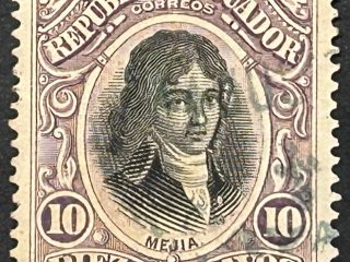 Sello Ecuador 1899 - Mejía - 10 céntimos Lila y Negro - Usado