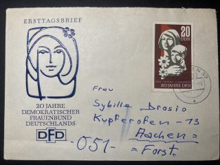 Sobre Primer Día circulado de Dresden a Aachen 1967