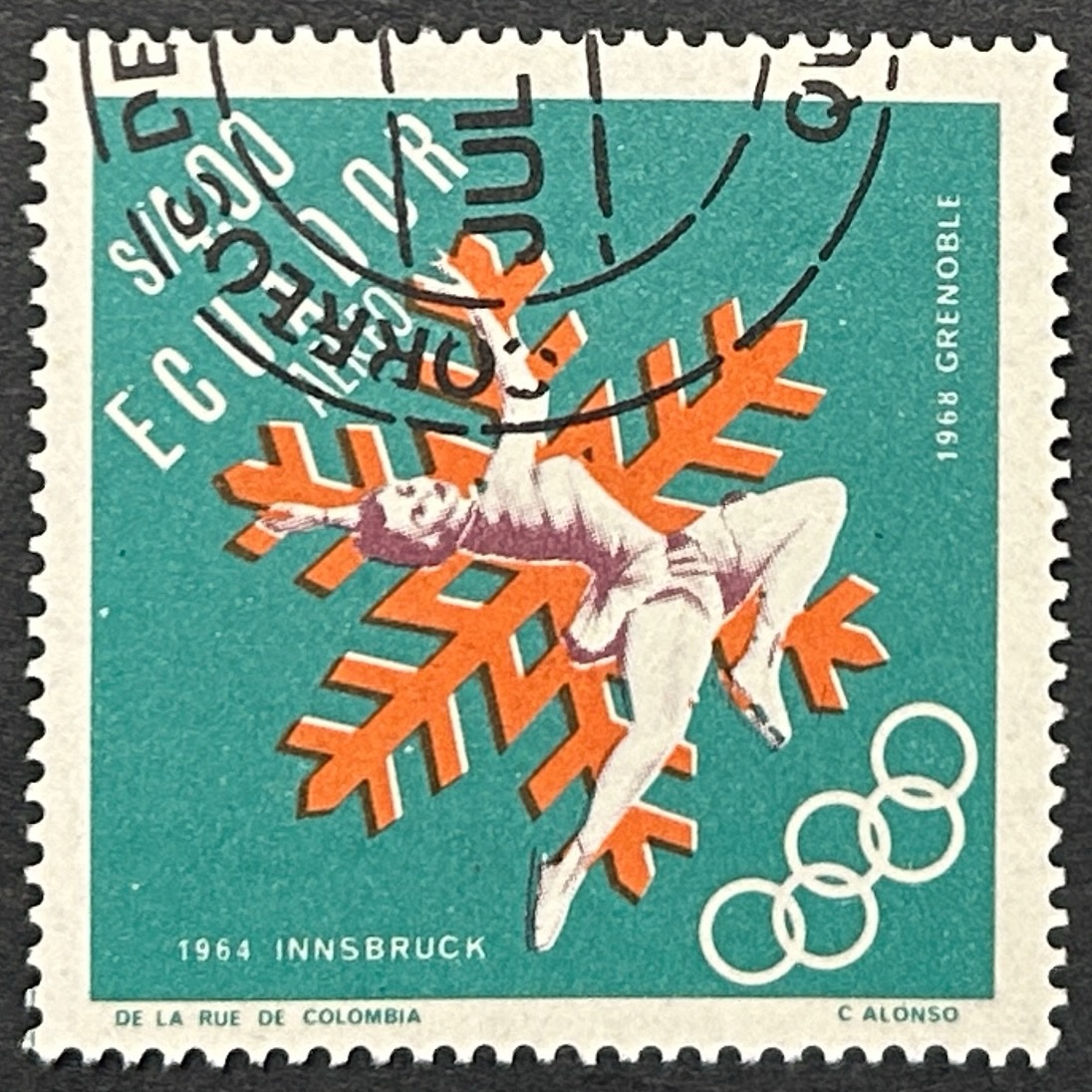 Sello Ecuador 1966 - JJOO Patinaje s/hielo - 400 Sucre Usado Aéreo