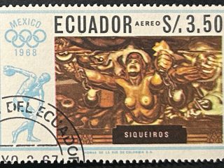 Sello Ecuador 1967 - Olimpiadas México 86 / Siqueiros - 3,50 Sucres Usado Aéreo