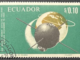 Sello Ecuador 1966 - Primer Satélite Italiano- 0,10 Sucre Usado Aéreo