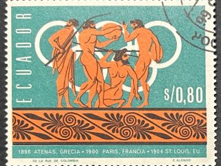 Sello Ecuador 1966 - Juegos Olímpicos:  disco y jabalina - 0,80 Sucres Usado Aéreo