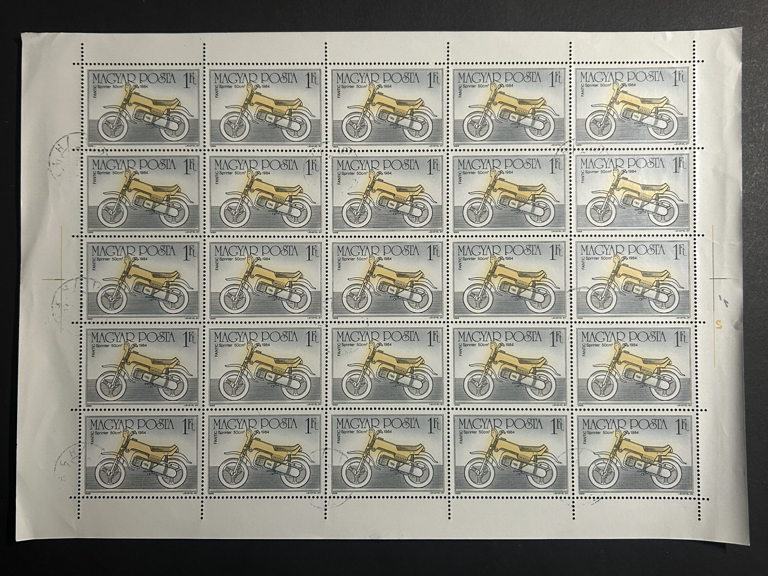 Pliego Hungría 1985 - Motocicletas : Fantic - 25 Valores - 1 Florin Usado