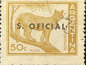 Sello Argentina 1960 - Pumas sobreimpreso S. Oficial - 50c Marrón Claro Usado