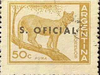 Sello Argentina 1960 - Pumas sobreimpreso S. Oficial - 50c Marrón Claro Usado