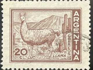 Sello Argentina 1961 - Llama - 20c Marrón Usado