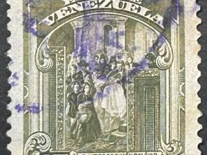 Sello Venezuela 1940 - Bautizo de Simón Bolivar - 15 Céntimos Oliva Usado