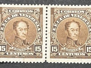 Sello Pareja Venezuela 1927 - Bolivar - 15 céntimos marrón nuevos