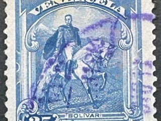 Sello Venezuela 1940 - Bolivar a Caballo - 25 céntimos Azul Usado