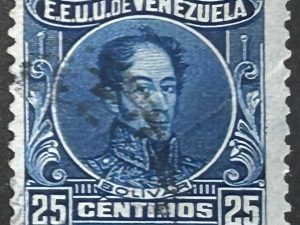 Sello Venezuela 1924 - Bolivar - 25 céntimos azul usado descentrado