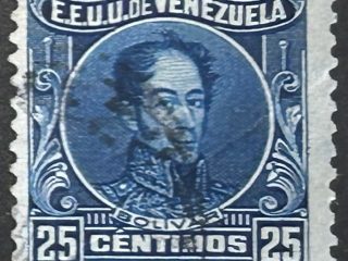 Sello Venezuela 1924 - Bolivar - 25 céntimos azul usado descentrado