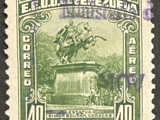 Sello Venezuela 1948- Estatua Bolívar Caracas - 40 céntimos Verde Usado