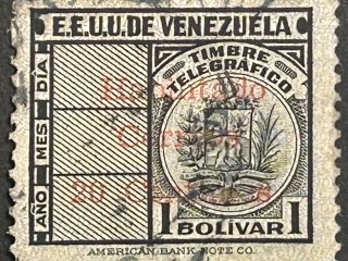 Sello Venezuela 1951 - Timbres Telegráfico - 1 Bolivar Usado