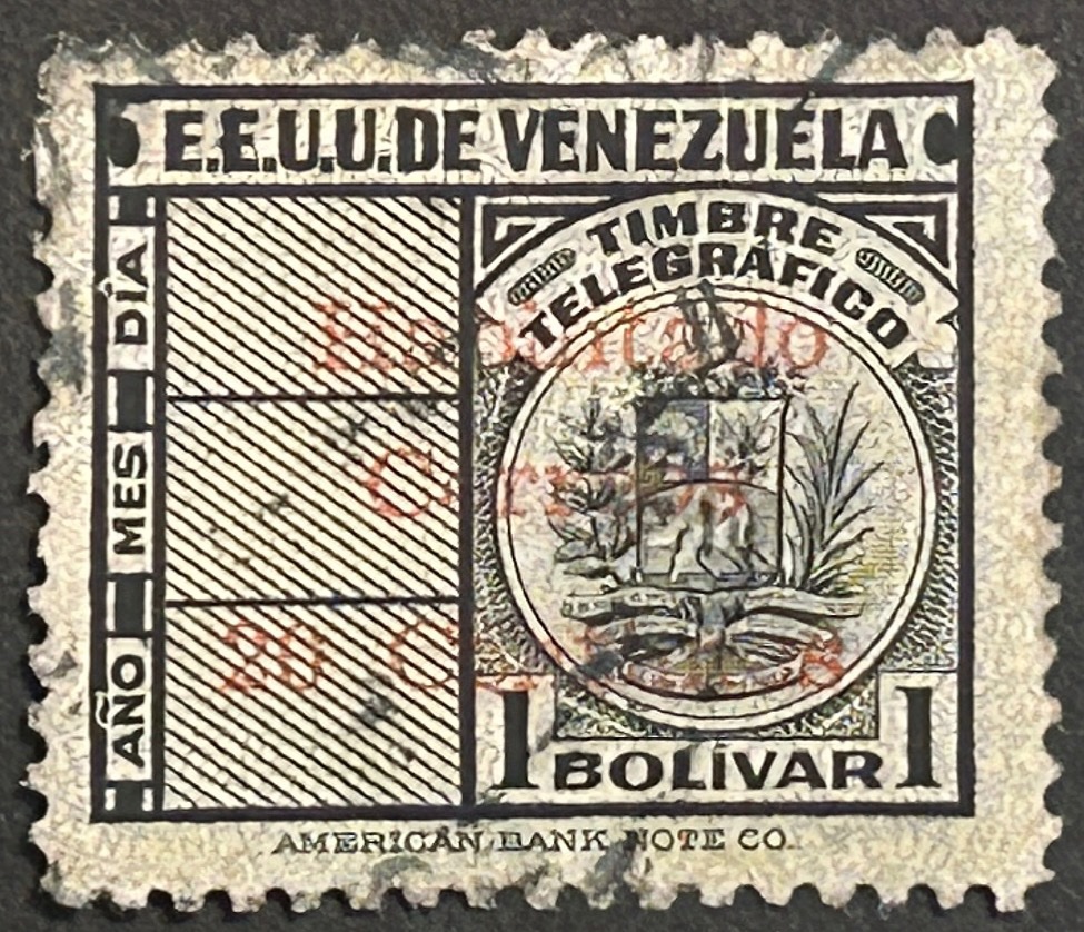 Sello Venezuela 1951 - Timbres Telegráfico - 1 Bolivar Usado
