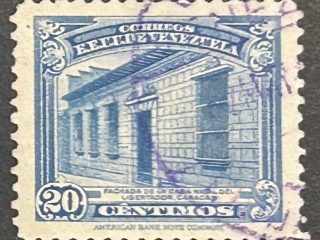 Sello Venezuela 1941 - Fachada Casa Libertador - 20centimos Azul Usado
