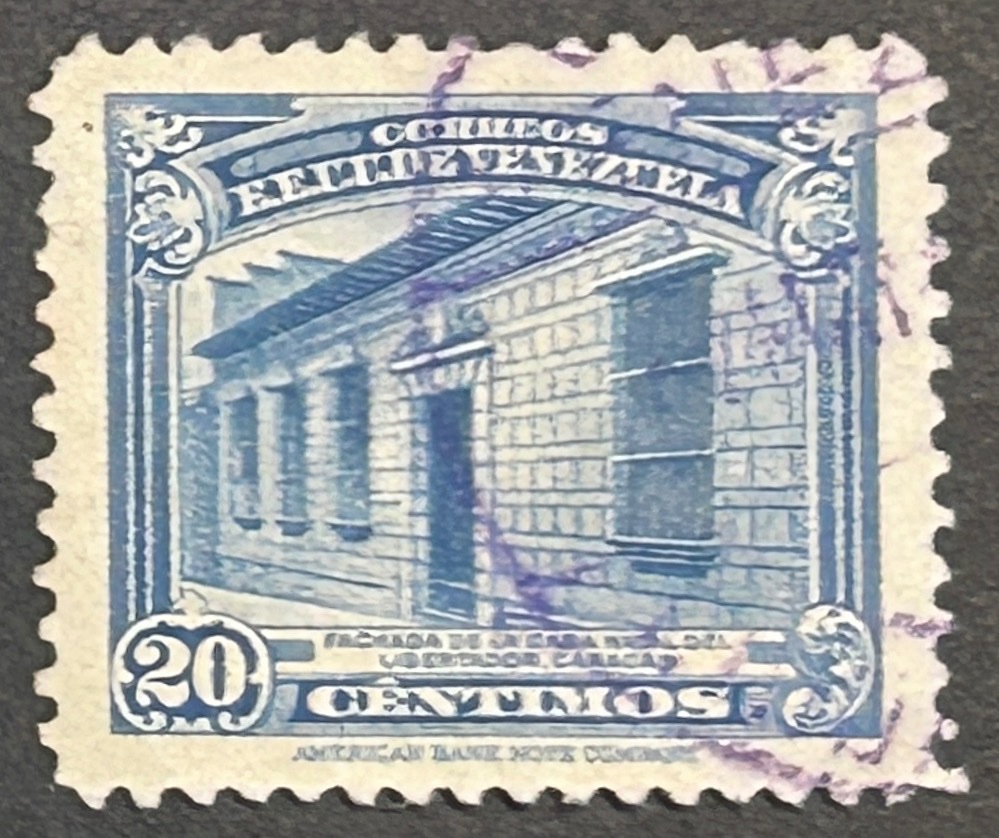 Sello Venezuela 1941 - Fachada Casa Libertador - 20centimos Azul Usado