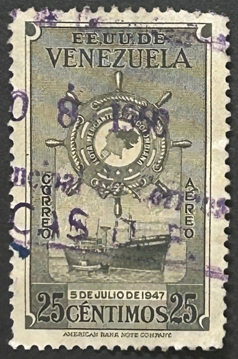 Sello Venezuela 1948 - Flota mercante colombiana - 25 céntimos gris usado