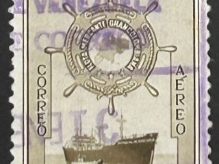 Sello Venezuela 1952 - Flota mercante colombiana - 15 céntimos marrón usado Aéreo