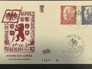 FDC Sobre Primer Dia - Alemania 1964 - Heinrich Lubke