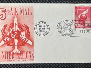 Tarjeta Postal de Correo Aéreo ONU 1959 - 5¢ Air Mail - Primer Día (FDC) Fleetwood