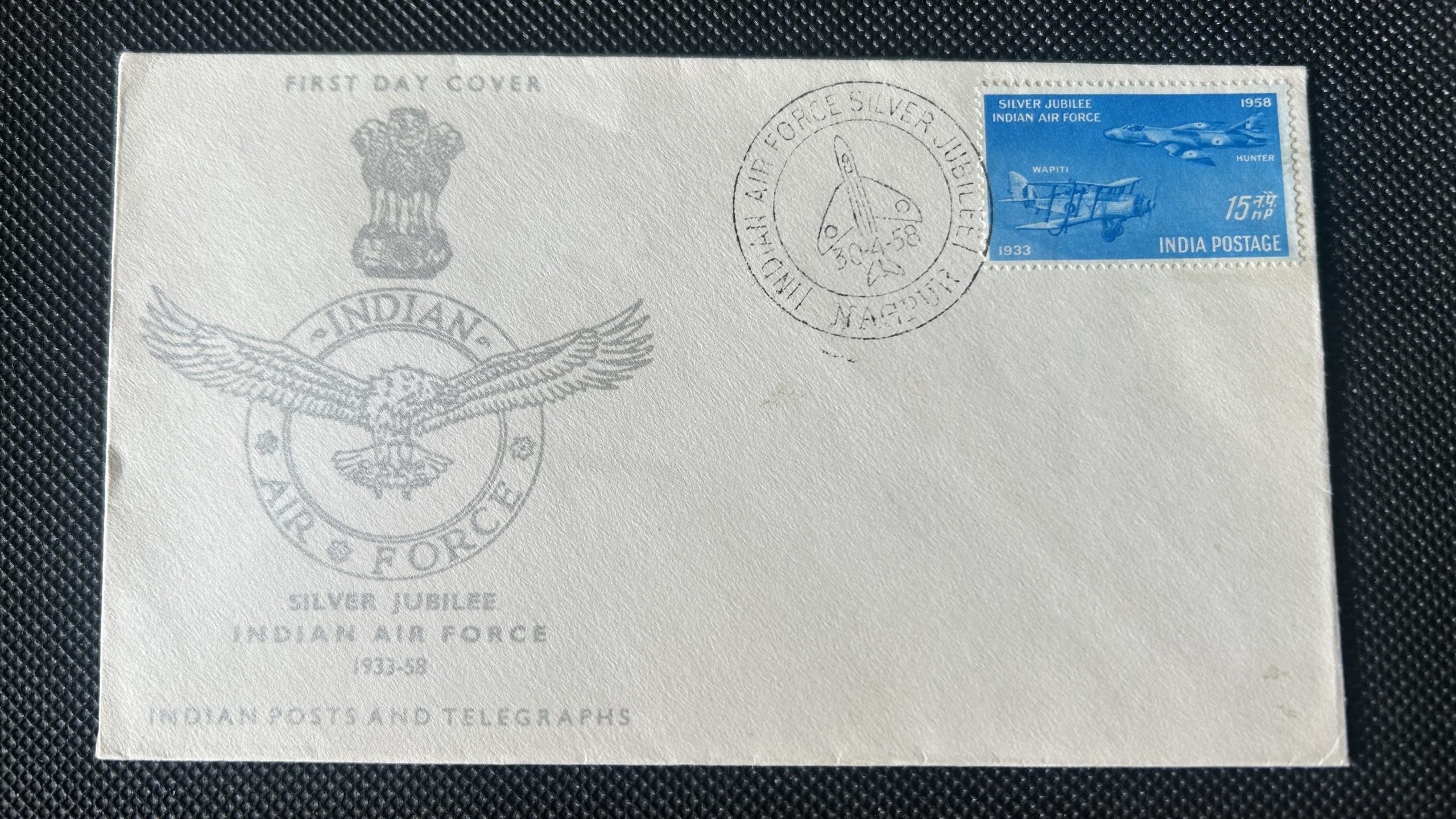 Sobre de Primer Día (FDC) Jubileo de Plata Fuerza Aérea India - 1958