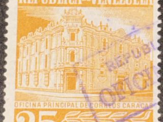 Sello Venezuela 1960 - 25 céntimos - edificio Correos - Naranja Usados