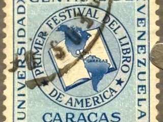 Sello Venezuela 1956 - Primer festival del libro- 30 céntimos Azul claro