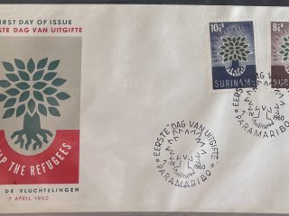 Sobre Primer Día FDC Surinam 1960 - Ayuda a los Refugiados (World Refugee Year)