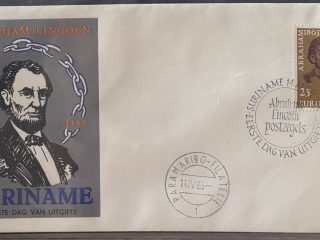 Sobre Primer Día FDC Surinam 1965 - Centenario de Abraham Lincoln (In Memoriam)