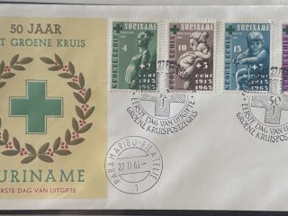 Sobre Primer Día FDC Surinam 1965 - 50 Aniversario de la Cruz Verde (Het Groene Kruis)