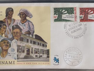 Sobre Primer Día FDC Surinam 1966 - 100 Aniversario del Parlamento (Staten van Suriname)