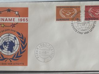Sobre Primer Día FDC Surinam 1965 - 20 Aniversario ONU / Cooperación Internacional
