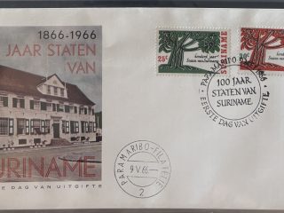 Sobre Primer Día FDC Surinam 1966 - Centenario del Parlamento Edificio (100 Jaar Staten)