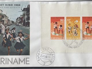 Sobre Primer Día FDC Surinam 1966 - Bloque Pro-Infancia Variante Calle y Escolares