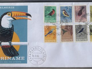 Sobre Primer Día FDC Surinam 1966 - Serie Ornitológica de Aves (Vogelserie) Completa