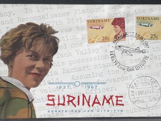 Sobre Primer Día FDC Surinam 1967 - Homenaje a Amelia Earhart (Lion Cover) Rareza
