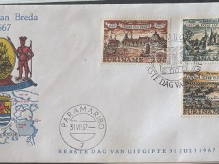 Sobre Primer Día FDC Surinam 1967 - 300 Años de la Paz de Breda (Escudo Heráldico)