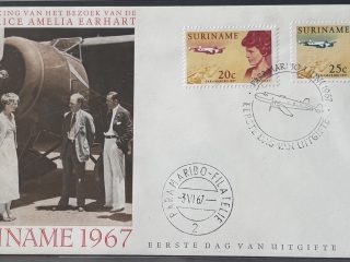 Sobre Primer Día FDC Surinam 1967 - Conmemoración Amelia Earhart Variante Foto Avión