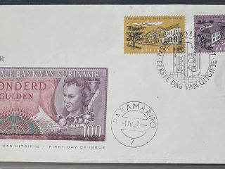 Sobre Primer Día FDC Surinam 1967 - 10 Aniversario Centrale Bank van Suriname