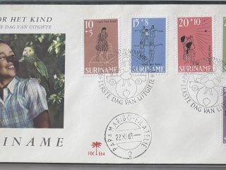 Sobre Primer Día FDC Surinam 1968 - Serie Pro-Infancia Completa (Niño con Loro)
