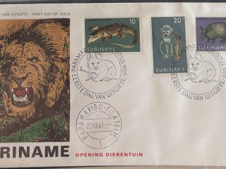 Sobre Primer Día FDC Surinam 1967 - Inauguración del Zoológico Serie Fauna (Lion Cover)