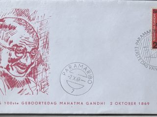 Sobre Primer Día FDC Surinam 1969 - Centenario de Mahatma Gandhi (Retrato Rojo)