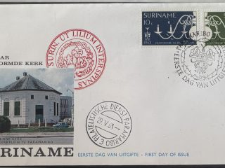 Sobre Primer Día FDC Surinam 1968 - 300 Años de la Iglesia Reformada (Hervormde Kerk)