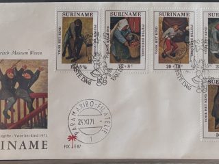 Sobre Primer Día FDC Surinam 1971 - Serie Pro-Infancia Completa Pieter Bruegel (Juegos de Niños)