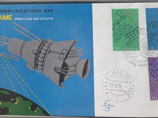 Sobre Primer Día FDC Surinam 1971 - Día Mundial de las Telecomunicaciones (Carrera Espacial / Apolo)