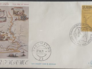 Sobre Primer Día FDC Surinam 1971 - 300 Aniversario del Mapa de W. Mogge (1671 Kaart)